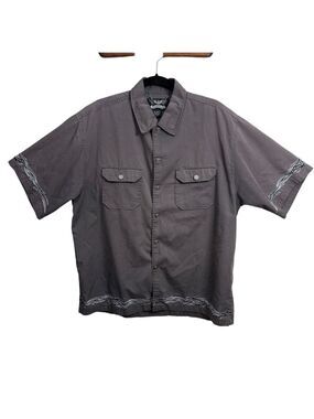 Chrome Eagle Gray Button Up Shirt XL Embroidered Trim Y2K